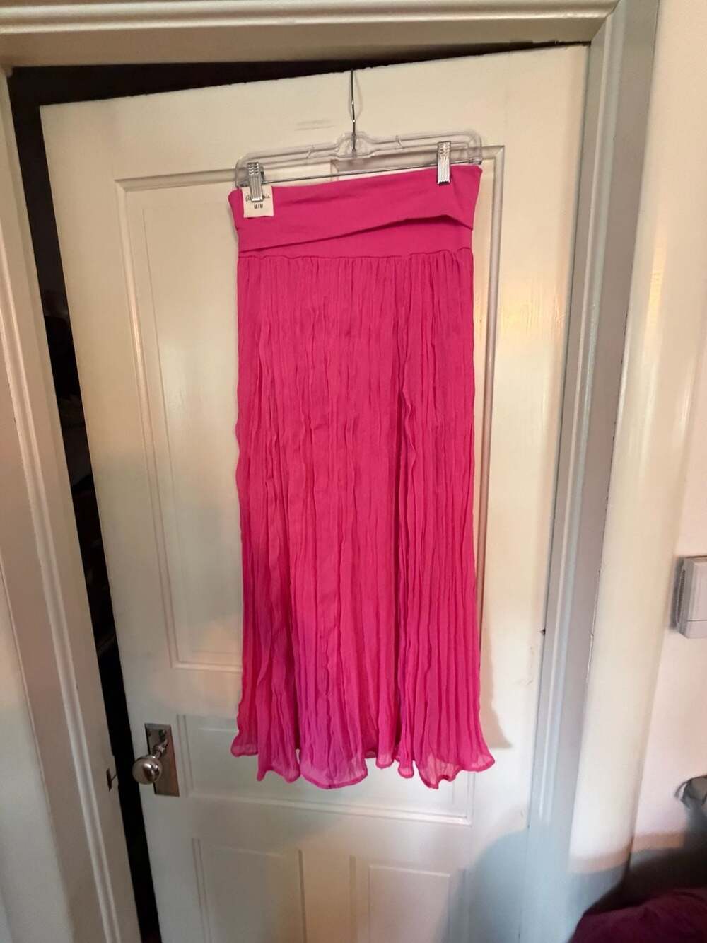 Aeropostale Hot Pink Crinkle Maxi Skirt with Foldover Waist